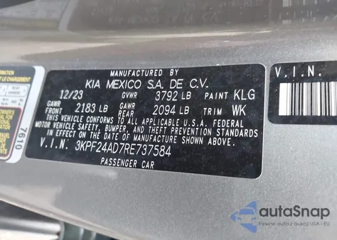 2024 Kia Forte Lxs from USA, damaged, VIN 3KPF24AD7RE737584